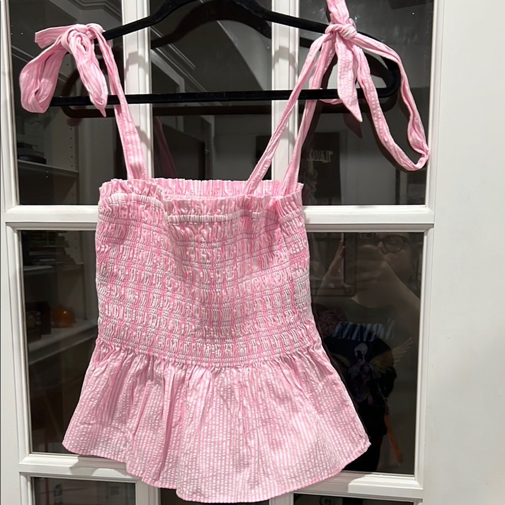 Lilly Pulitzer Pink Smocked Tie Front Blouse
